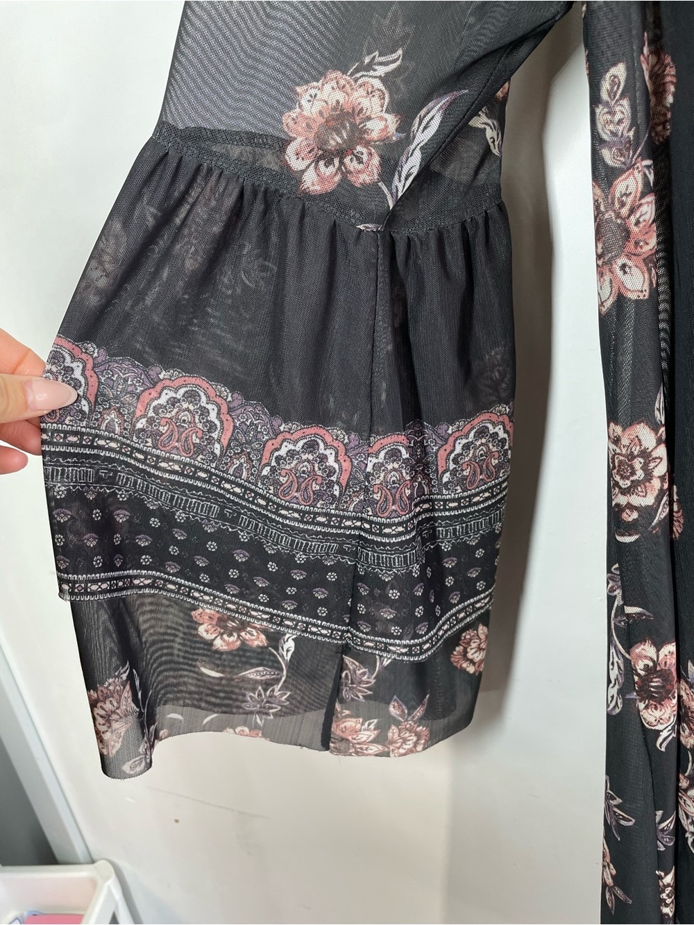 Style & Co Floral Bell Sleeve Dress Black Large Boho Cottagecore Chic Whimsigoth - Picture 6 of 12